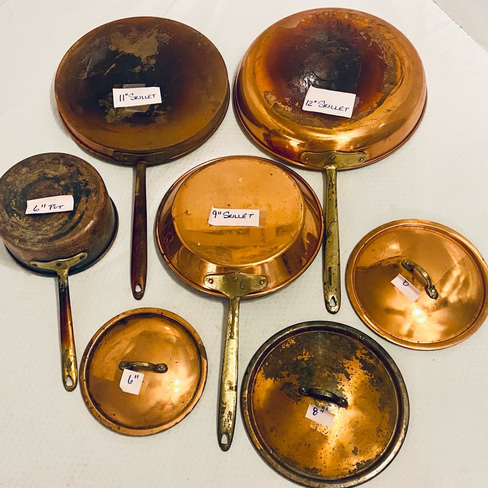 Copral from Portugal Vintage Copper Skillets, 6” Pot. Very well seasoned, used.